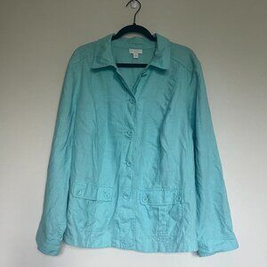 Charter Club Light Blue 100% Linen Button Down Jacket Size 2X